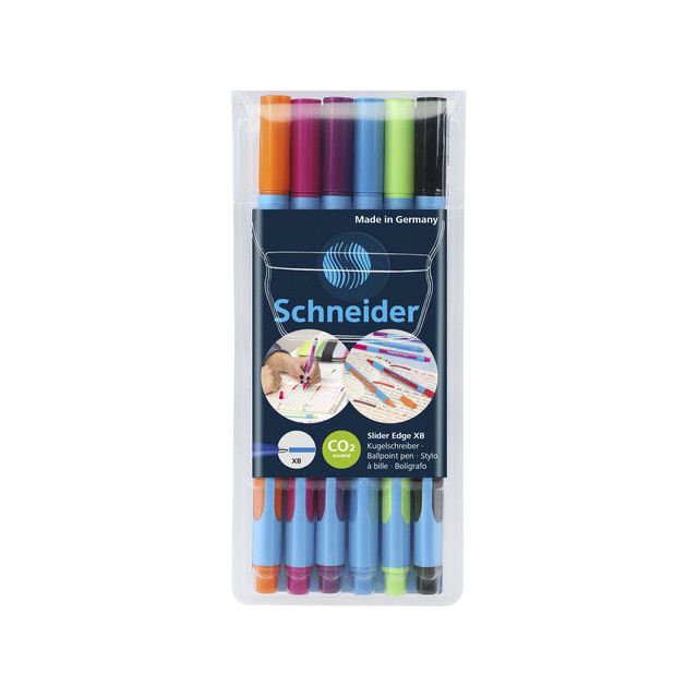 Schneider - Ballpen Slider Edge XB, penny de 6 pièces en couleurs assorties