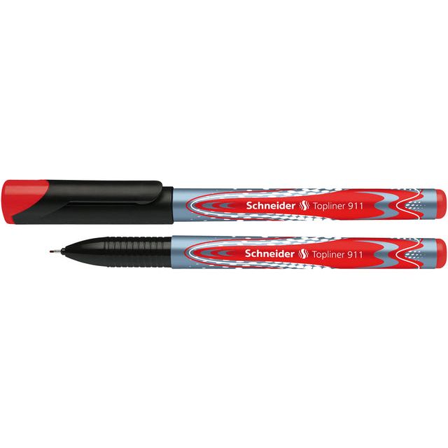 Schneider - Topliner Fineliner 911 0,4 mm rouge | Boîte extérieure une pièce de 10