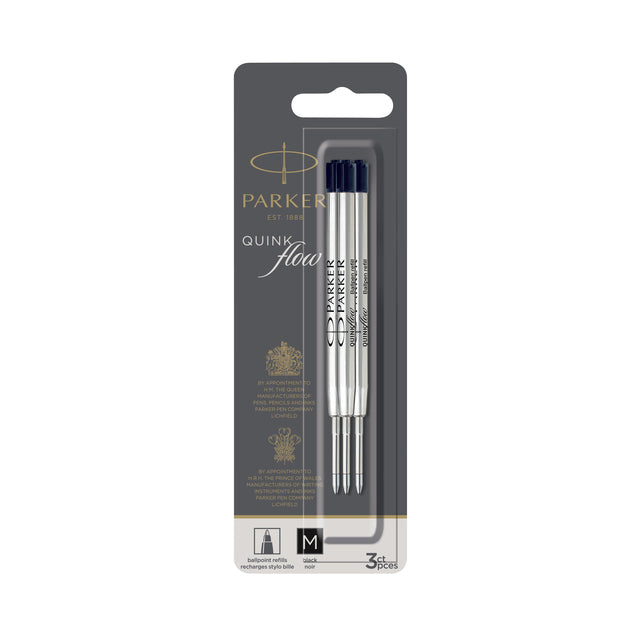 Parker - Quinkflow vulling voor balpen, medium, zwart, blister met 3 stuks