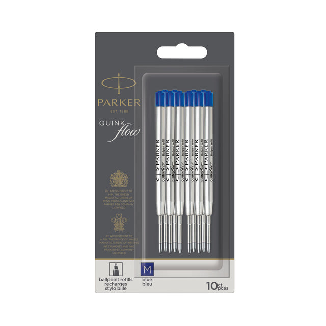Parker - Recambio para bolígrafo Quinkflow mediano azul blister de 10 piezas