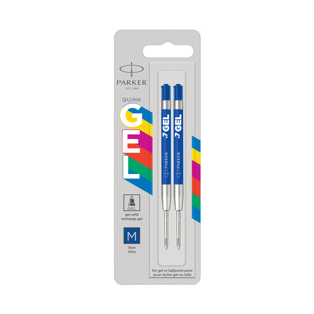 Parker - gelvulling voor balpen medium, 0,7 mm, blauw, blister van 2 stuks