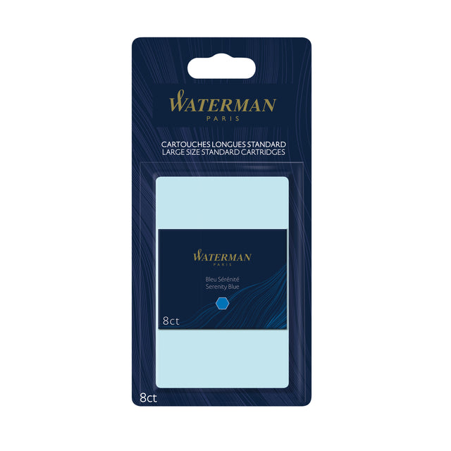 Waterman - inktpatronen Standard Long, blauw (Serenity), blister van 8 stuks