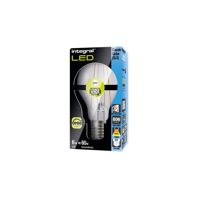 Integral - Classic Globe LED lamp E27, niet dimbaar, 2.700 K, 6,3 W, 806 lumen