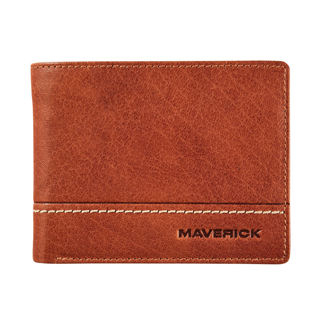 Maverick - Portafoglio Rough Gear con portamonete RFID in pelle cognac