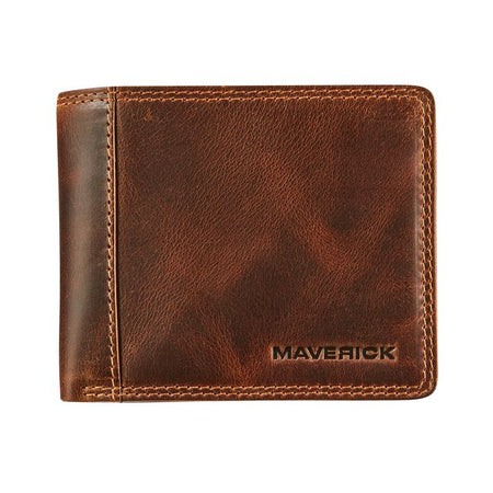 Maverick - Portafoglio The Original compatto con scomparto portamonete RFID in pelle marrone
