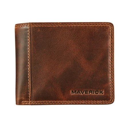 Maverick - Portefeuille The Original compact avec compartiment à monnaie RFID cuir marron