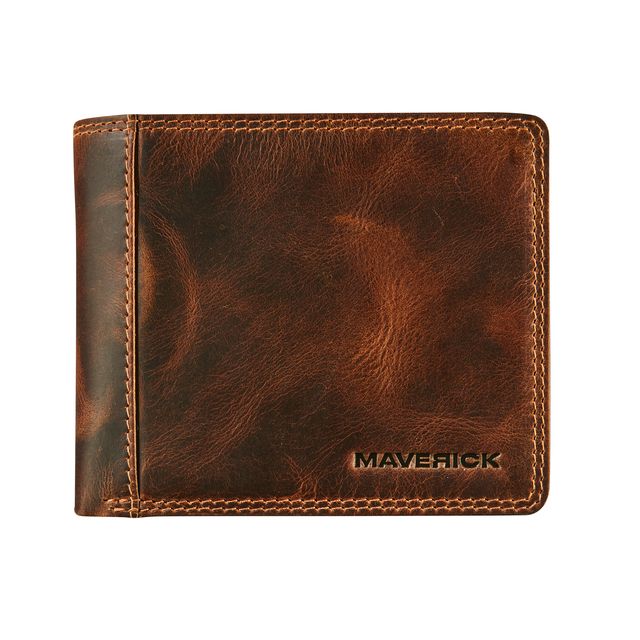 Maverick - Portafoglio The Original con scomparto portamonete RFID in pelle marrone