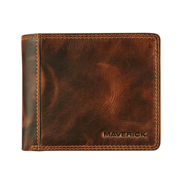Maverick - Portafoglio The Original con scomparto portamonete RFID in pelle marrone