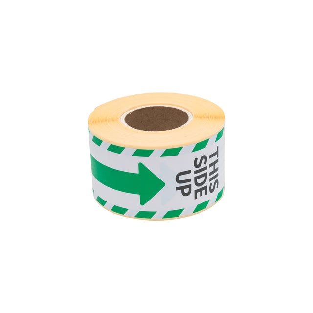 Rillprint -  Etiket this side up wit groen