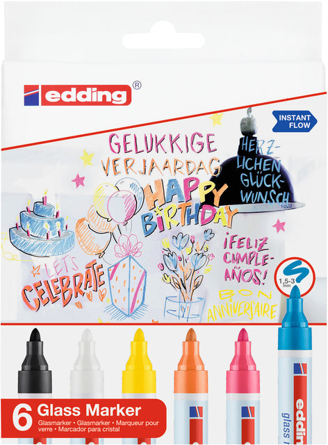 Edding - Felt-tip pen 95 glass board round 1.5-3mm incl wt and bw assorted 6 pcs | 6 pieces