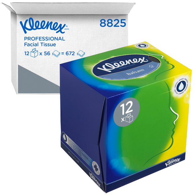 Kleenex - Gesichtsgewebe Kleenex Kubus 3 -laags Weiß 20x20cm | Box A 56 Blatt | 12 Stücke