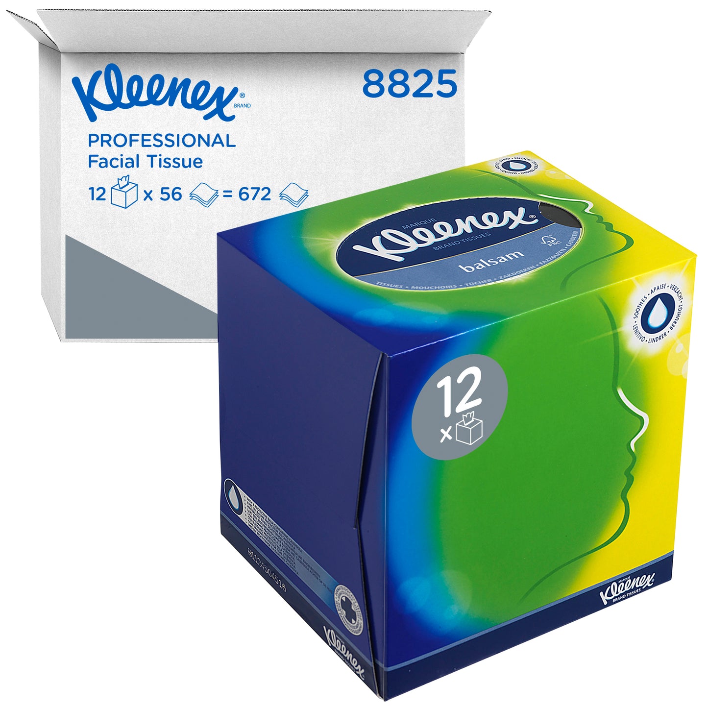 Kleenex - Cubo di veline viso 3 strati 56 fogli bianco | 12 pezzi