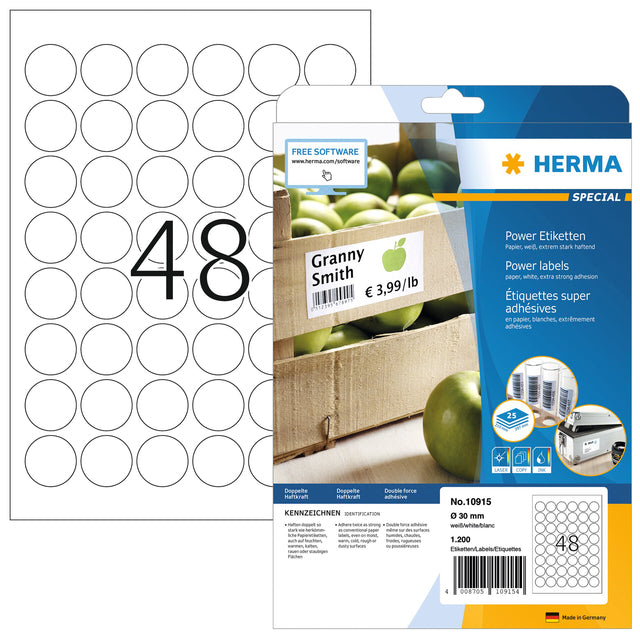 Herma - Herma Power 10915 Etikett um 30 mm weiße 1200 Stücke | Pack von 25 Blättern