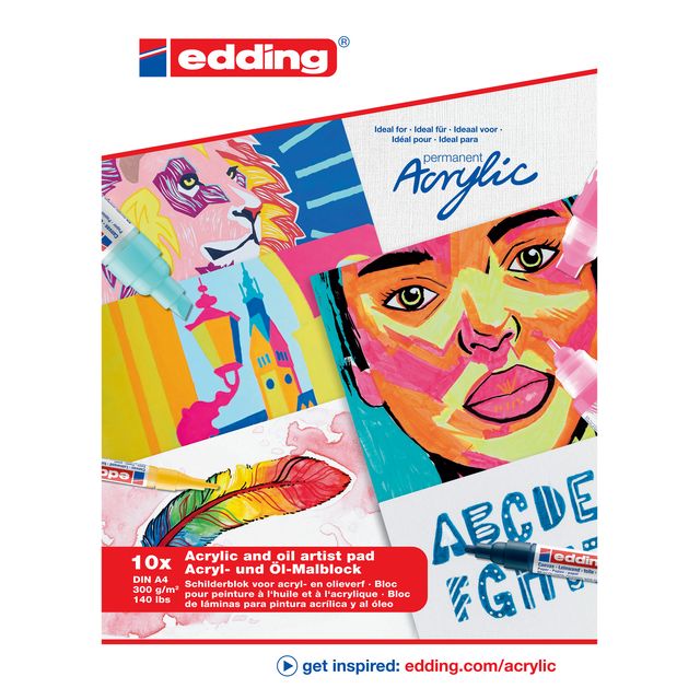 Edding -  Olie-acrylblok  30010 a4 10 vel 300gr wit | 15 stuks