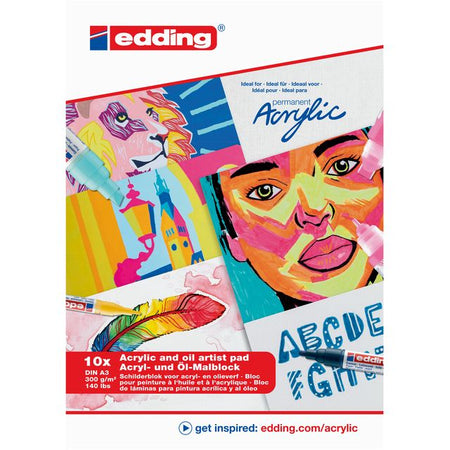 Edding - Öl- und Acrylblock 30010 A3 10 Blatt 300 Gramm weiß | 15 Stück