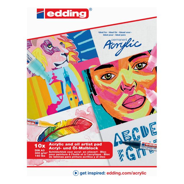 Edding - Olie-acrylblok edding 30010 a3 10 vel 300gr wit