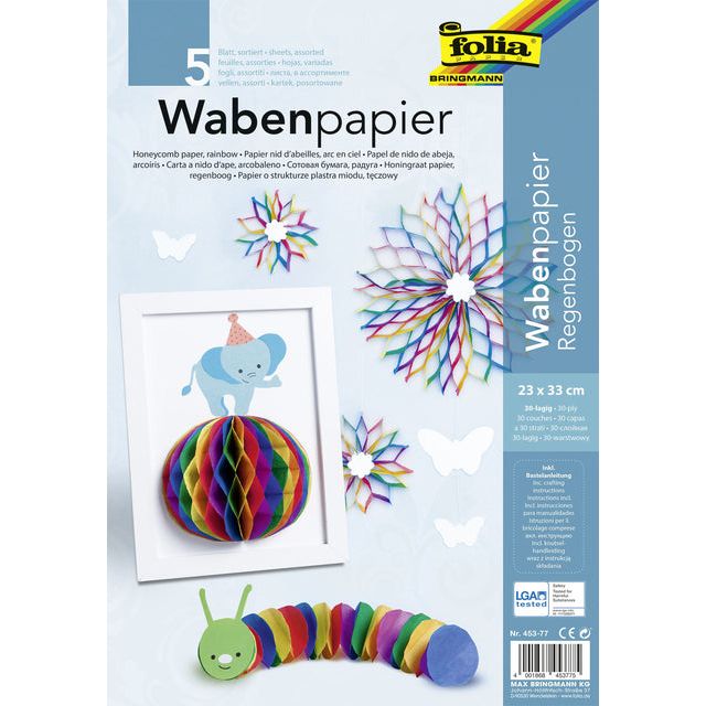 Folia Paper - Wabenpapier Folia 23x33cm 5vel RegenBoog | Setzen Sie ein 5 Blatt | 5 Stücke