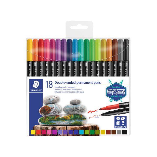 Staedtler - permanent marker,dubbele punt, etui van 18 stuks, assorti