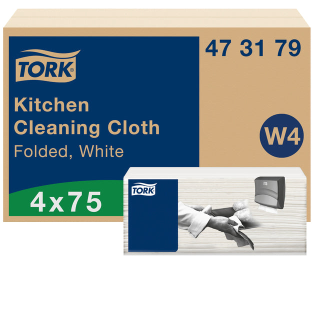 Tork - Chiffon de nettoyage W4 plié 1 pli 4x75 feuilles blanc 473179
