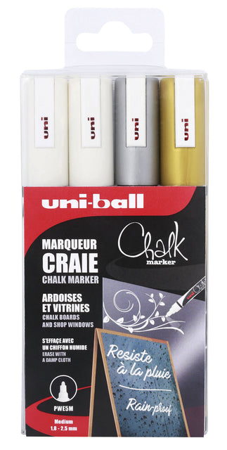 Uni-ball - krijtmarker, ronde punt 1,8 - 2,5 mm, etui van 4 stuks, assorti