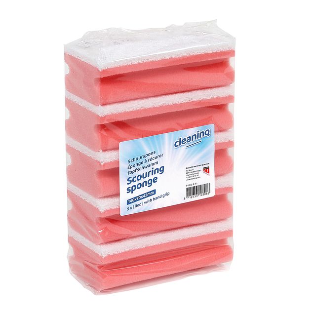 Cleaninq - Estropajo con mango 140x70x42mm rojo/blanco 5 piezas