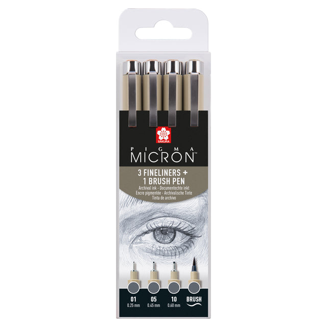 Sakura - Fineliner Pigma Micron refroidissement gris 4 tailles | Régler un 4 morceau