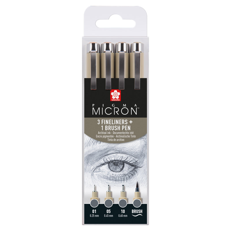 Sakura -  Fineliner pigma micron koelgrijs 4 maten | 6 stuks