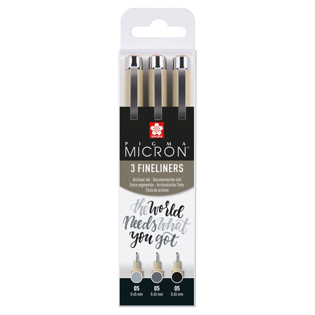 Sakura - Fineliner Pigma Micron 05 Set ZW GR 3 Tailles | Régler un 3 morceau