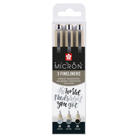 Sakura -  Fineliner pigma micron 05 set zw gr 3 maten | 6 stuks