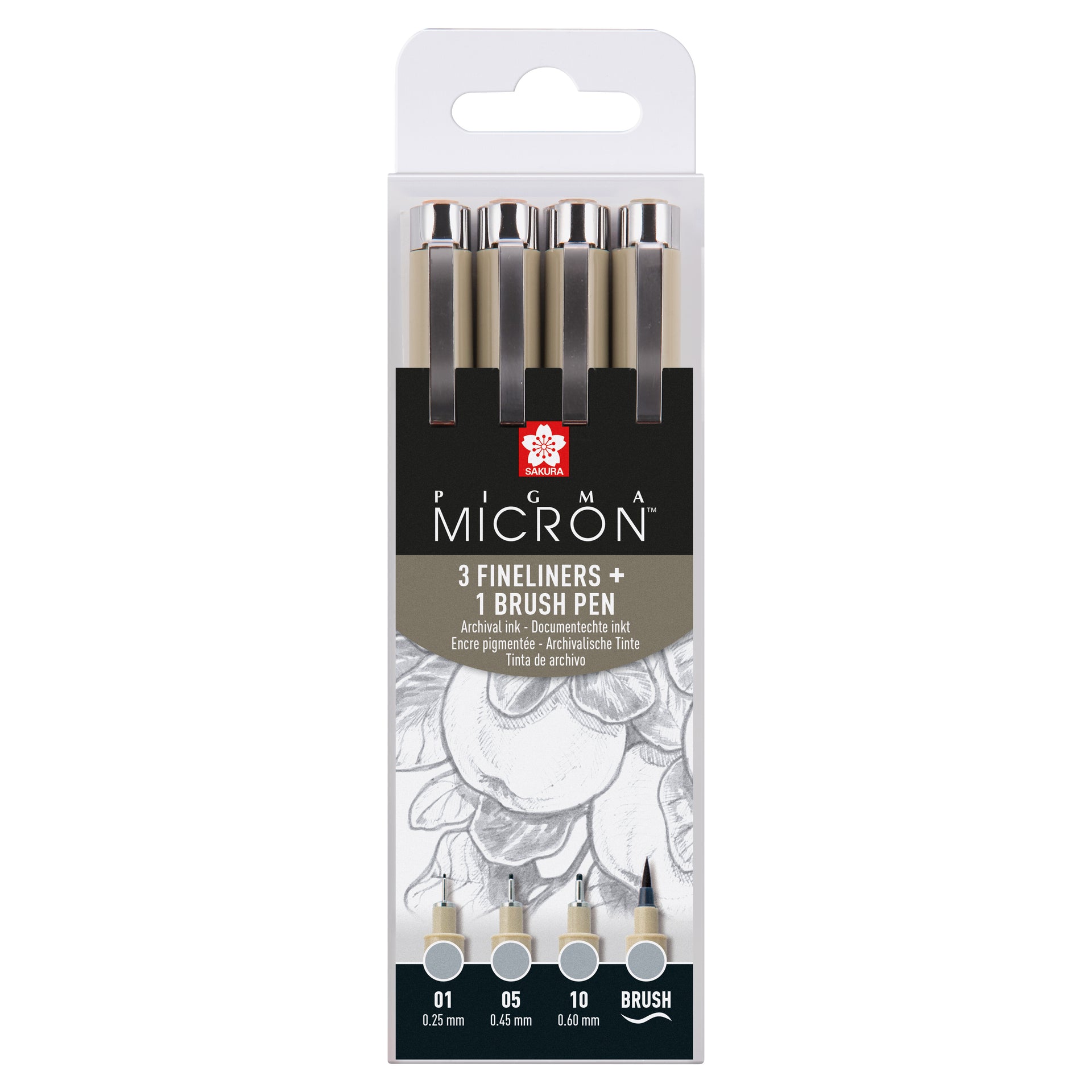 Sakura - Fineliner Pigma Micron gris claro set 4 tamaños