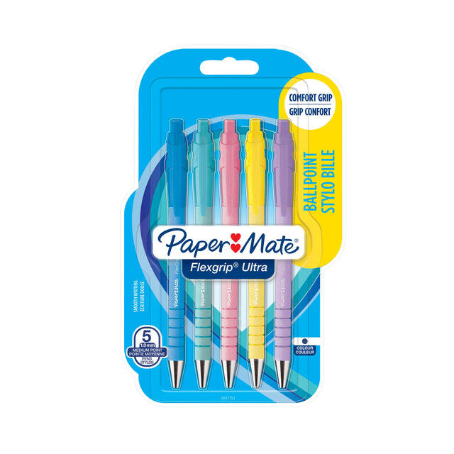 Paper Mate - Ballpen Papermate FlexGrip Ultra M Pastellsorti | Blasen Sie ein 5 -Stück | 12 Stücke