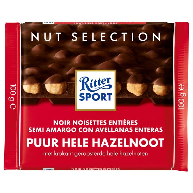 Ritter Sport - Chocolade puur-hele hazelnoot 100gr