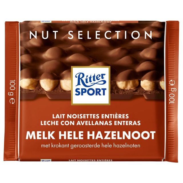 Ritter Sport - Chocolade melk-hele hazelnoot 100gr | 10 stuks