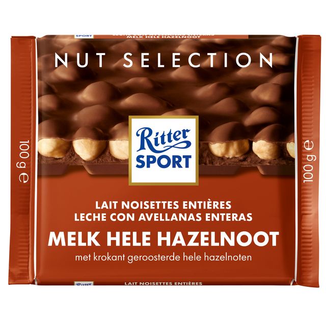 Ritter Sport - Chocolate con leche-avellanas enteras 100gr | 10 piezas