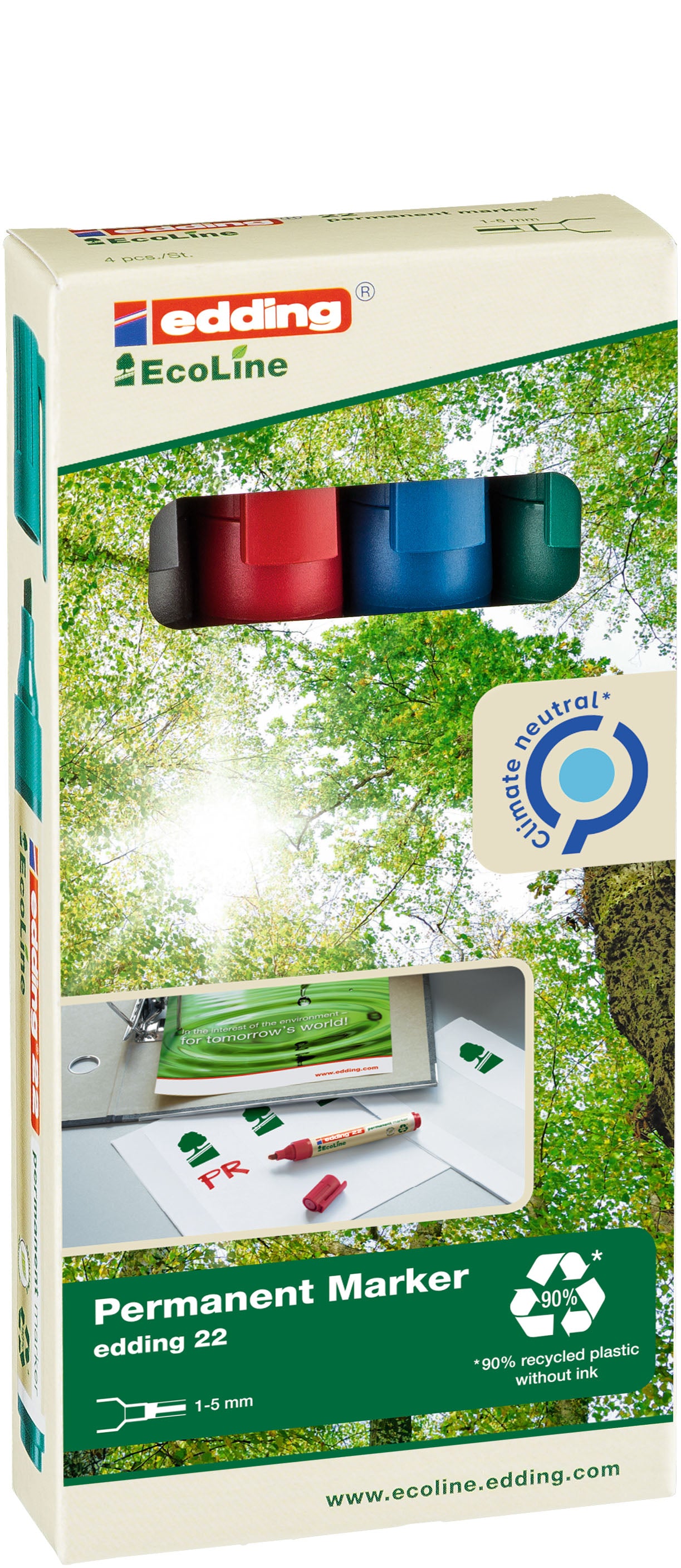 Edding - Feutre 22 Ecoline diagonal assorti lot de 4 pièces