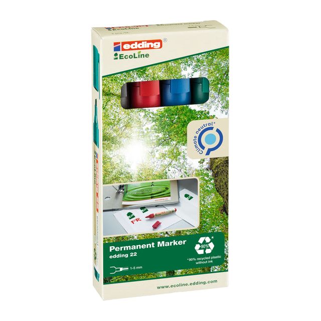 Edding -Filz -Tip Edding 22 Eco Slanting 1-5mm Assorti | Setzen Sie ein 4 -Stück