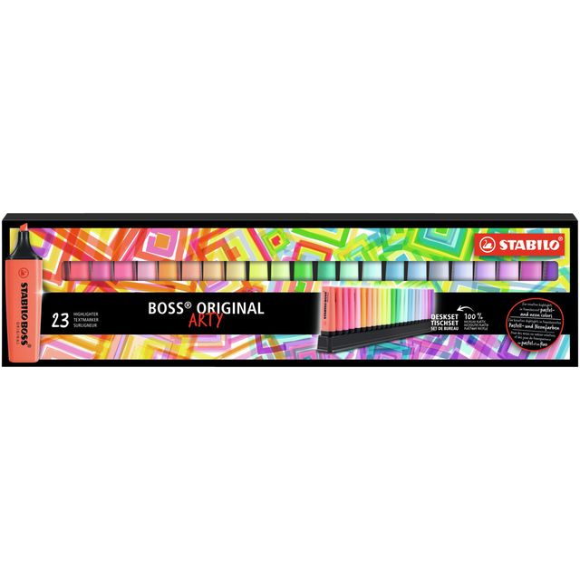 Stabilo -  BOSS ORIGINAL, markeerstift, 23 stuks ARTY deskset, set met 9 neonkleuren + 14 pastelkleuren