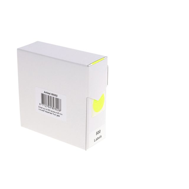 Rillprint -  Etiket 25mm 500st op rol fluor geel