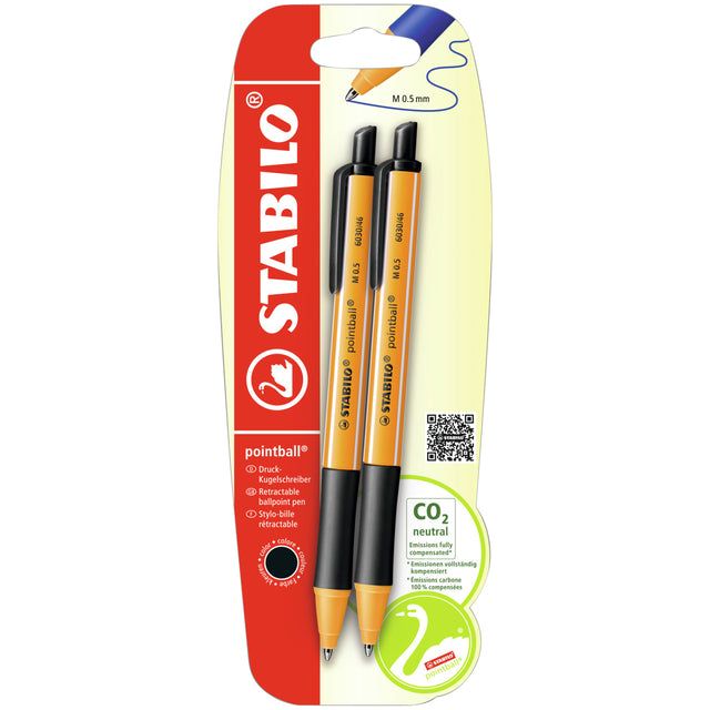 Stabilo - Ballpen Pointball 6030/46 m 2st Black | Blister un 2 pièces