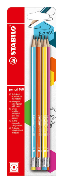 STABILO - Graphite Pencil 160 HB with eraser tip assorted blister of 6 pieces