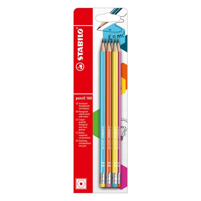 Stabilo - Crayon 160 Hb avec Gumtop 6st Assorti | Blister une pièce à 6 ans | 10 morceaux