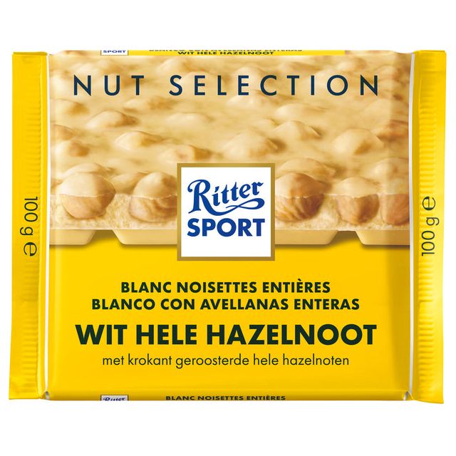 Ritter Sport - Chocolade wit-hele hazelnoot 100gr