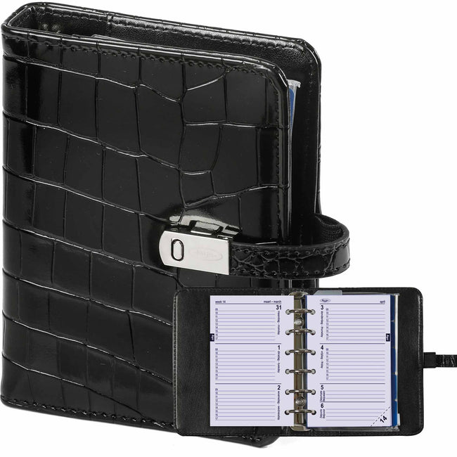 Kalpa - Organizer tascabile con agenda 2025-2026 7 giorni/2 pagine coccodrillo nero