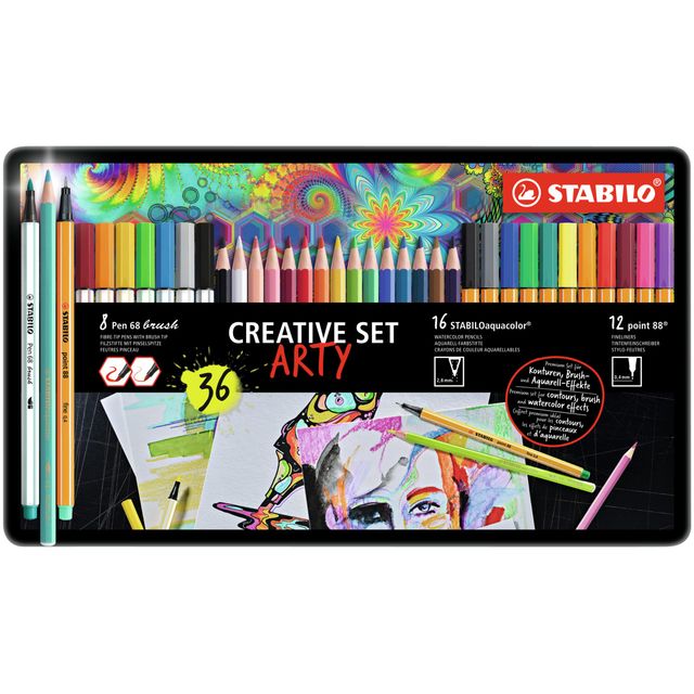 Stabilo - Creative set 87/3193 Arty valigetta metallica assortita da 36 pezzi