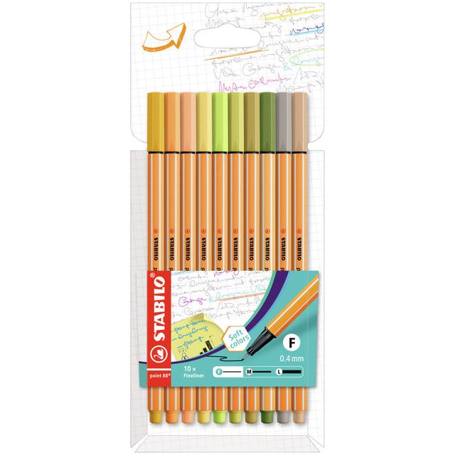 STABILO - point 88 fineliner, kartonnen etui van 10 stuks in geassorteerde zachte kleuren