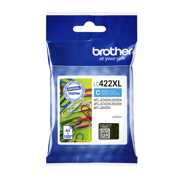 Brother - Cartucho de tinta LC-422XLC azul | 5 piezas