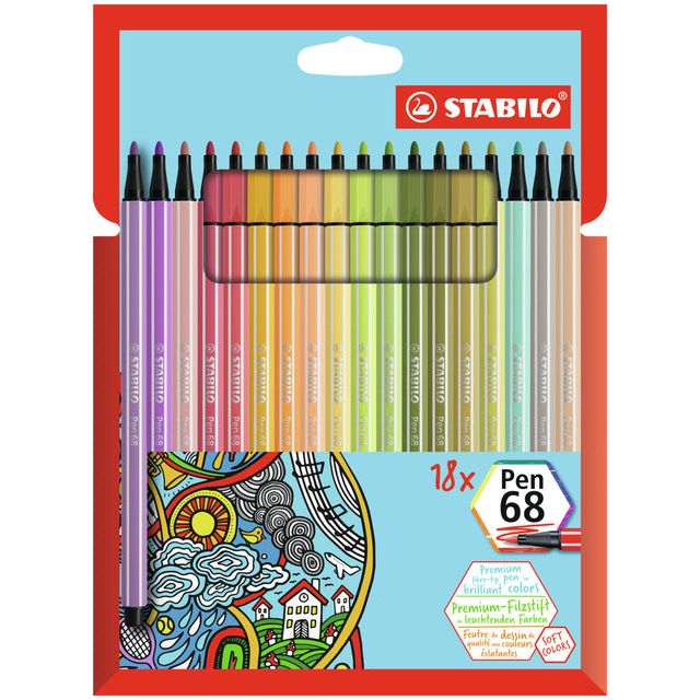 Stabilo - Felt -tip Pen 68/18 M Soft Ass 18e | Enui une pièce de 18