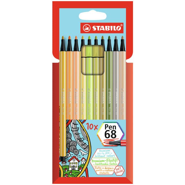 Stabilo - stylo 68 Felt -Tip stylo, boîtier en carton de 10 pièces dans des couleurs douces assorties