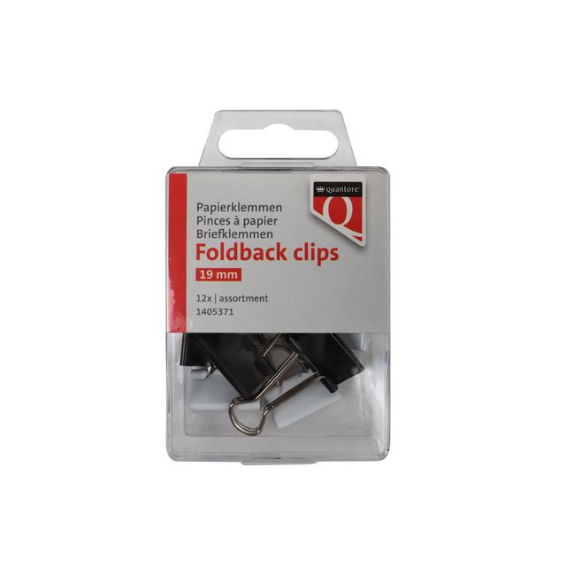 Quantore - Foldback clips 19 mm assorted 12 pieces