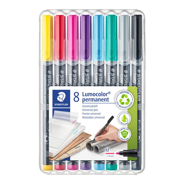 Staedtler - Viltstift Lumocolor 317 permanent M set à 8 kleuren | 10 stuks